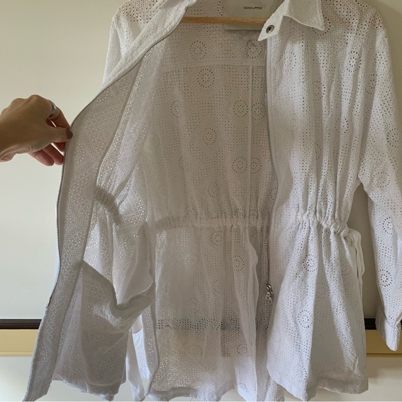 Adam Lippes Roderie-Anglaise Zip-Up Jacket Anorak In Cotton Eyelet White - Picture 7 of 8